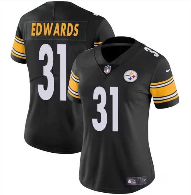 Womens Pittsburgh Steelers #31 Daijun Edwards 2024 Black Vapor Stitched Jersey Dzhi->women nfl jersey->Women Jersey